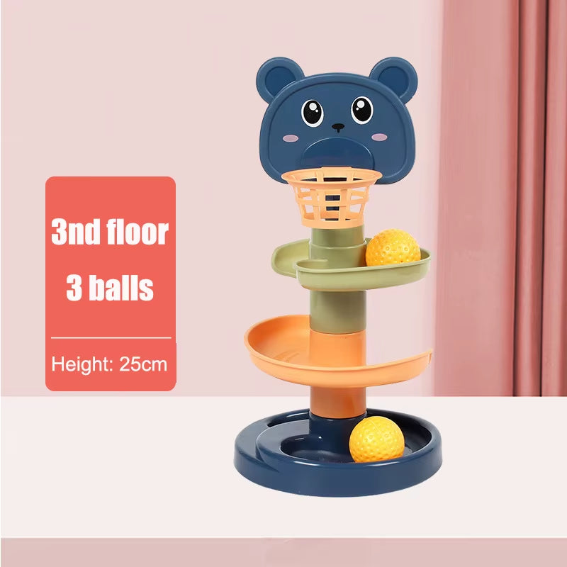 Baby Toys Sliding Rolling Balls Pile Tower Stacking Early Educational Puzzle Rotating Spin Track Toddler Gifts for Children Kids