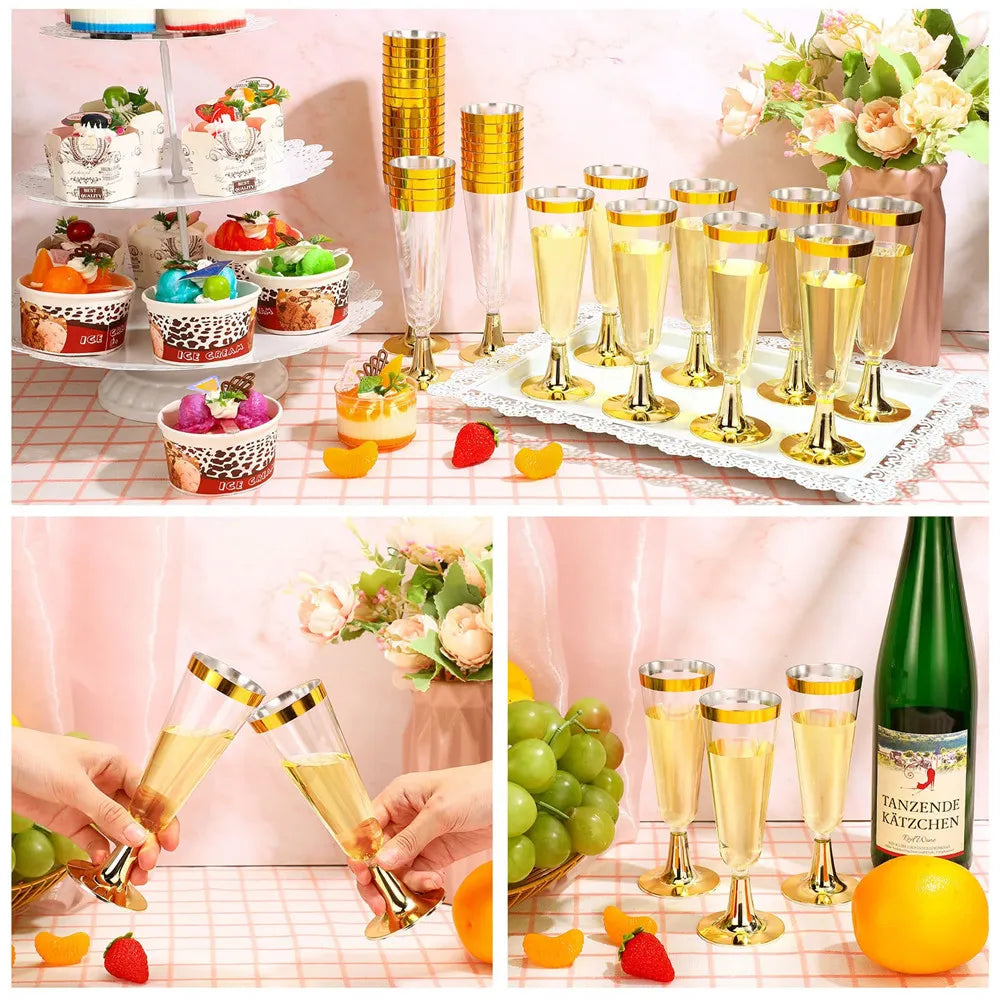 25 Champagne Plastic Flutes - Home Items Direct