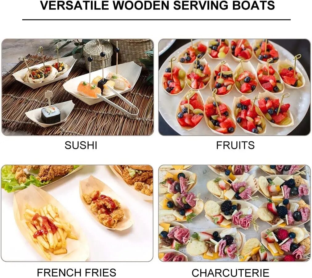 100pcs/Pack Wooden Serving Boats - Home Items Direct