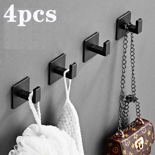 4 Black Self-Adhesive Wall Hooks - Home Items Direct