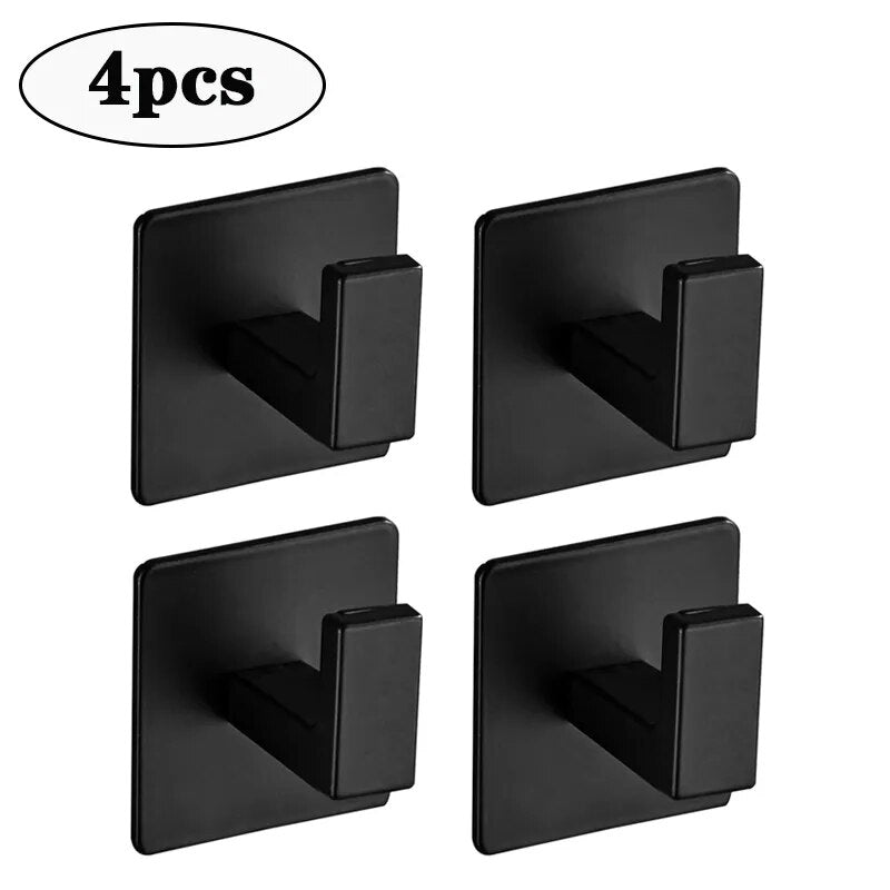 4 Black Self-Adhesive Wall Hooks - Home Items Direct