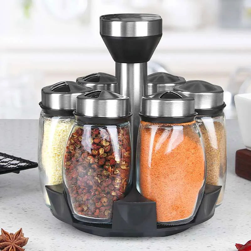 7 Spice Jar Set on Organising Rotating Rack - Home Items Direct